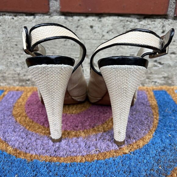 Banana Republic Heels Size 6.5 Natural Woven Jute Slingback Almond Peep Toe - Picture 4 of 6